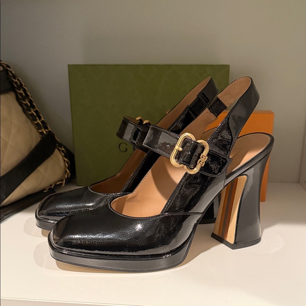 Sam Edelman Black Patent Slingback Heels